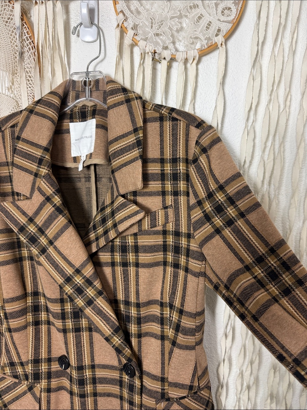 Anthropologie | Avec Les Filles Brown Double Breasted Knit Plaid Blazer Small - Picture 3 of 12